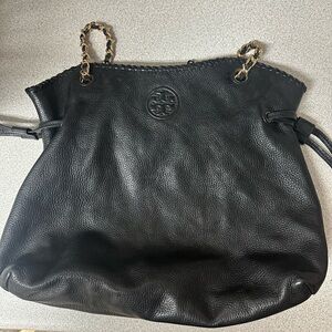 Tory Burch Black Leather Shoulder Bag with Chain Straps